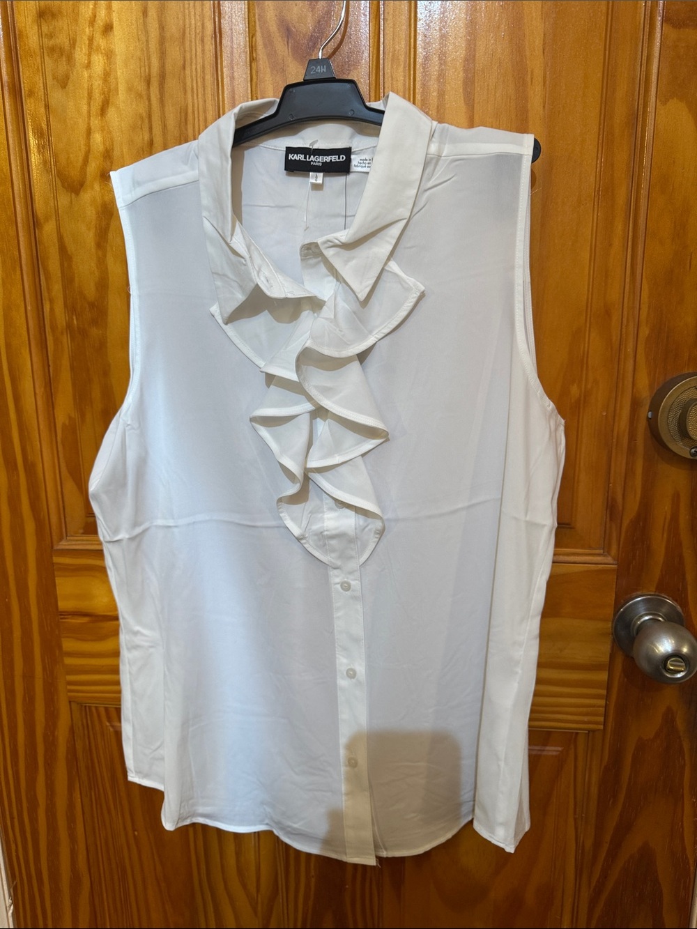 Karl Lagerfeld Ivory Sleeveless Ruffle-Front Blouse